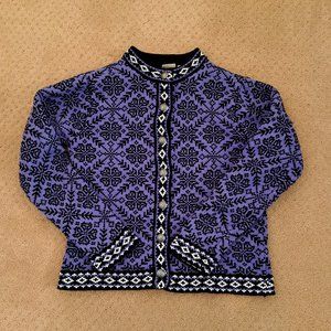 L.L. Bean Purple Vintage Nordic Cardigan Knit Sweater Holiday Fair Isle Small